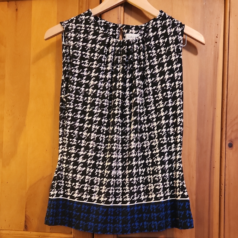 Calvin Klein Black and White Houndstooth Blouse
